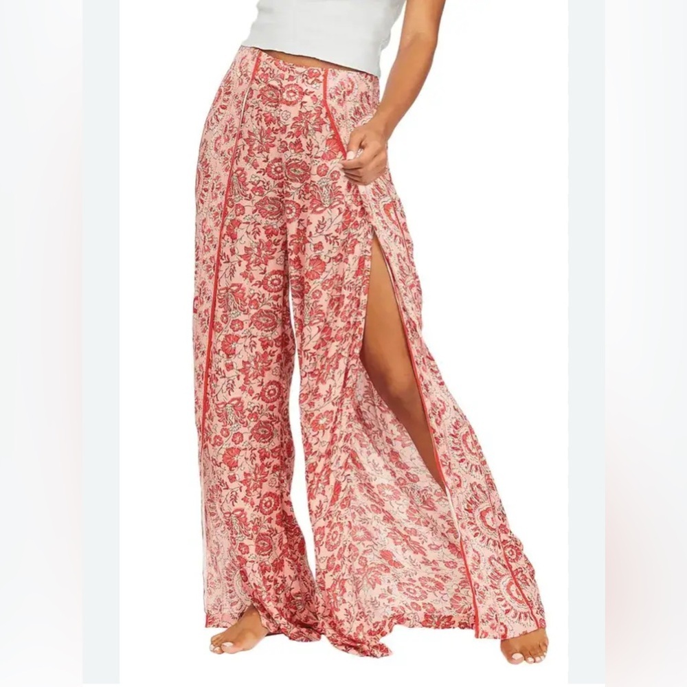 NWT Billabong Split Spirit Floral Wide Leg Pants Boho Resort Large